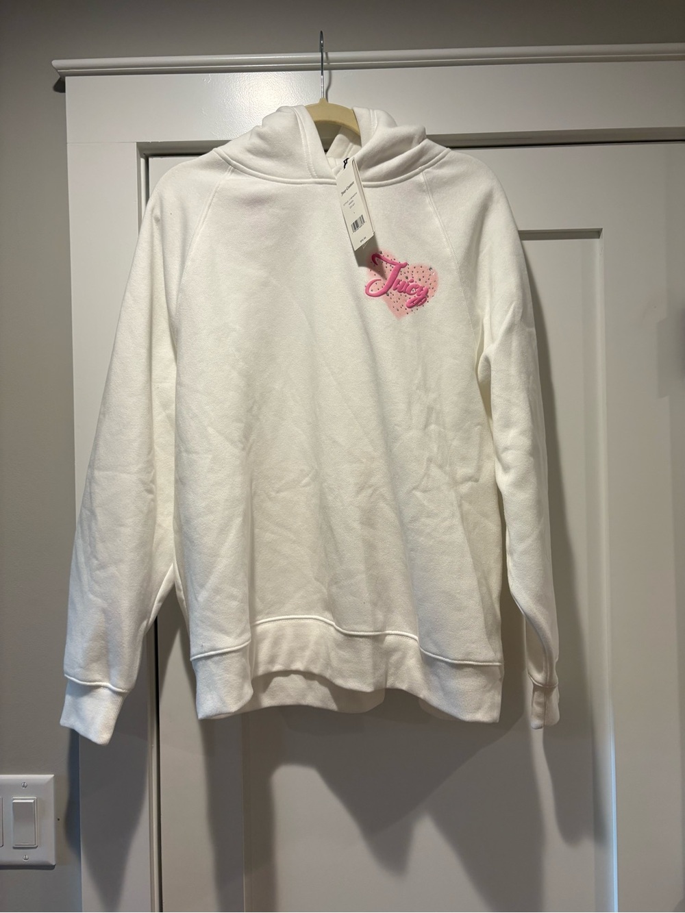 NEW Juicy couture White Hooded Sweatshirt with Pink Heart Accent size large